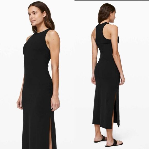 lululemon athletica Dresses & Skirts - Lululemon Get Going Dress Black 6 Athletic Slim Fitting Midi Dress Casual Travel